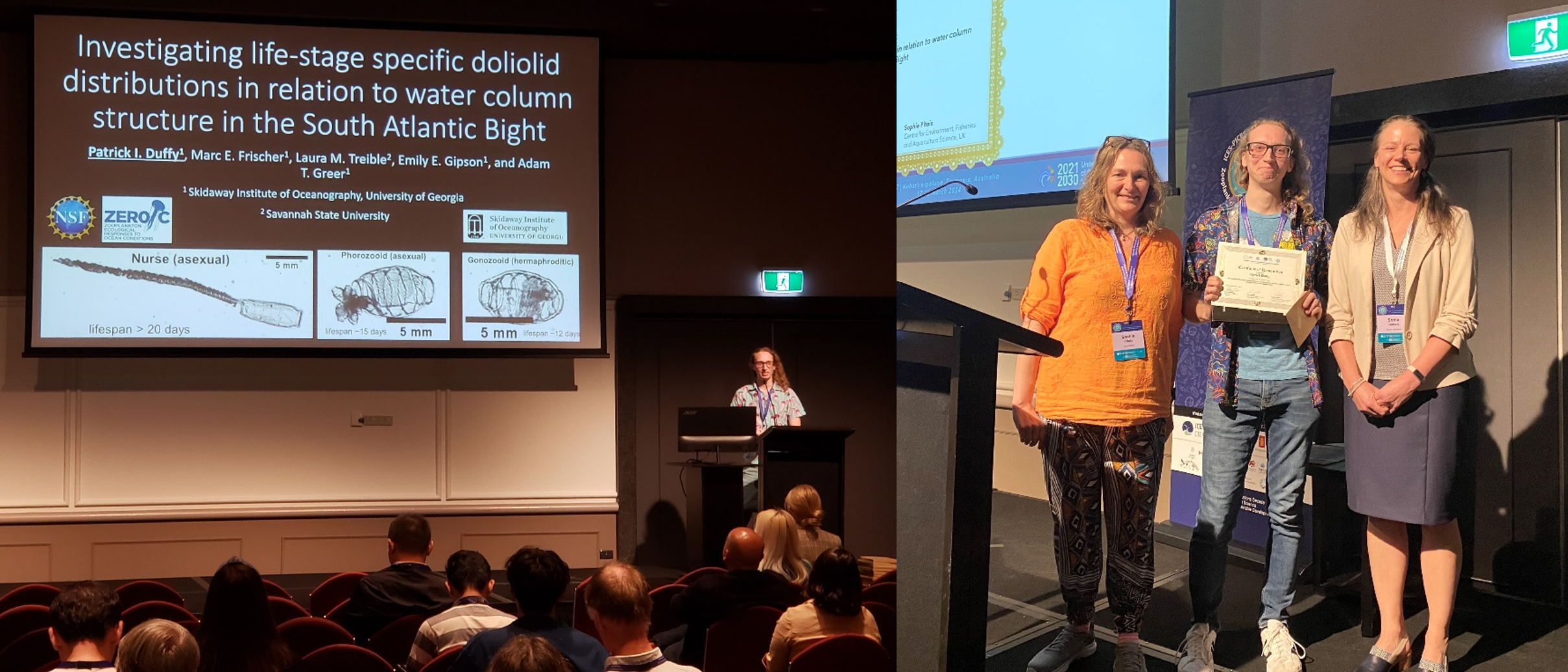 Presenting a talk on life stage habitat of doliolids and receiving the best early career talk award.